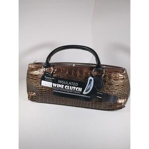 Primeware Wine Clutch Croc Insulated Thermal Wine Bag Brown Vinyl No Corkscrew